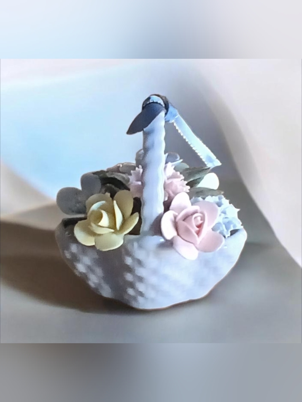 Porcelain Pastel Purple  Flower Basket with Pastel Roses